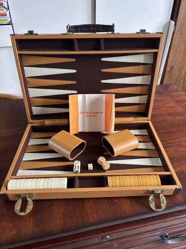 Vintage backgammon set tan - vintage,
